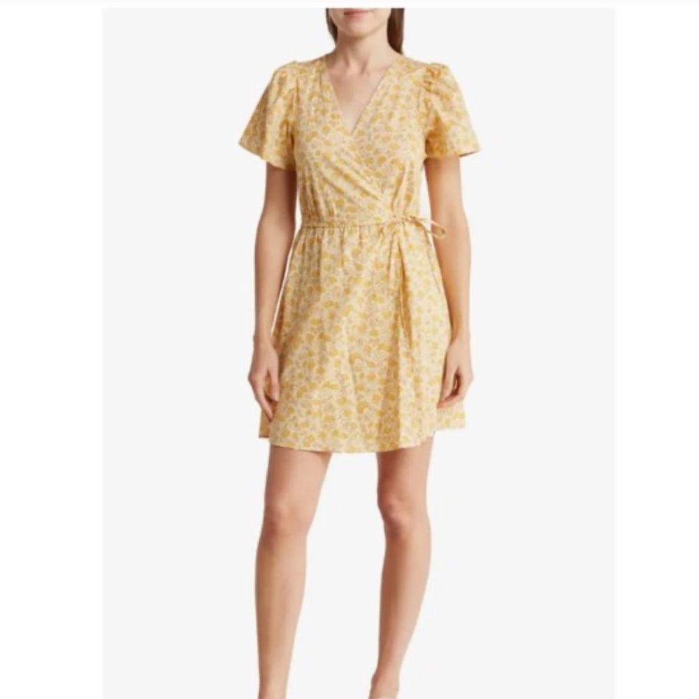 Madewell Fiore Yellow Floral Wrap Dress